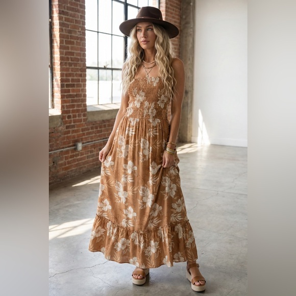 Promesa Dresses & Skirts - NWT Promesa Boho Tropical Floral Strappy Back Smocked Halter Maxi Dress